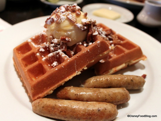 Classic Golden Waffle - with Whipped Mascarpone Cheese, Honey, and Chopped Pecans - Disney Food Blog