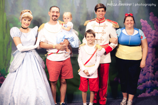 Our family with Cinderella and Prince Charming. Photo courtesy Melissa Dobereiner