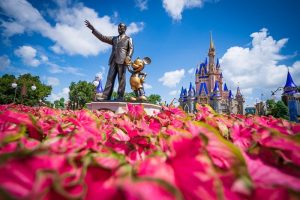 Disney World Partners Statue with Spring Flowers
